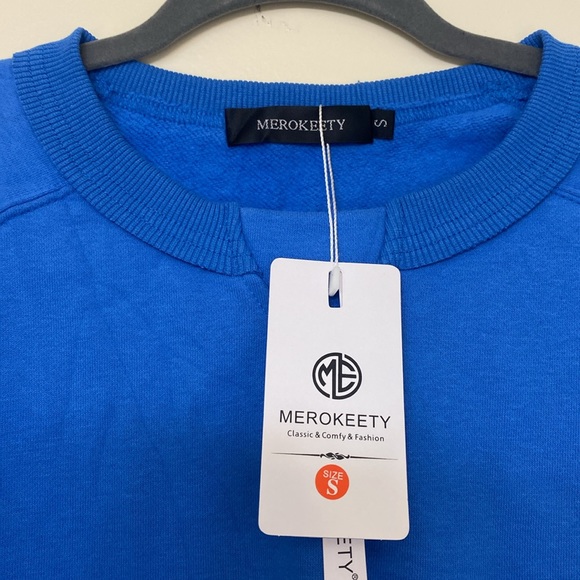 MEROKEETY Women's Oversized fleece Cropped Crewneck - Picture 3 of 6